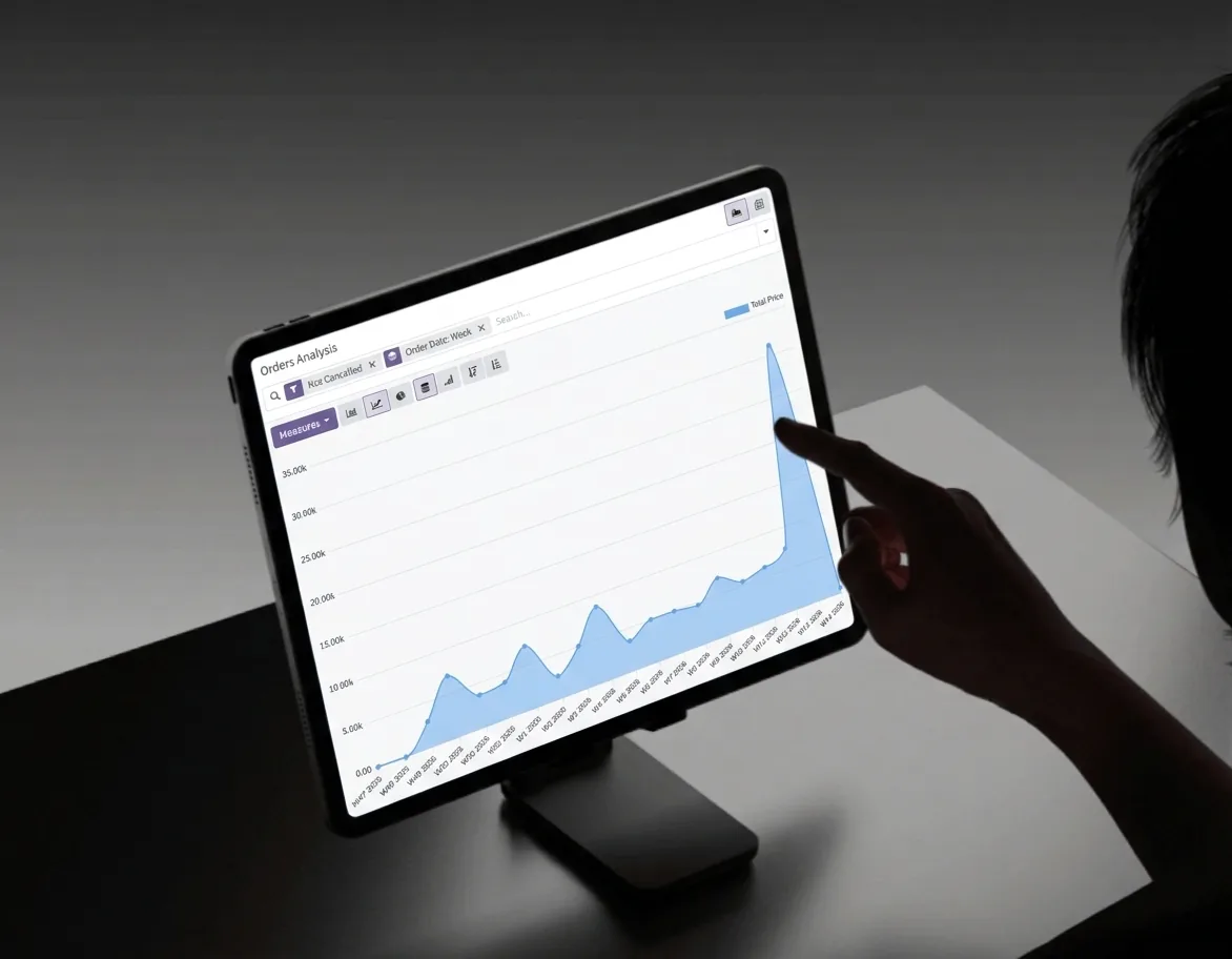 Informe de ventas de Odoo en una tablet